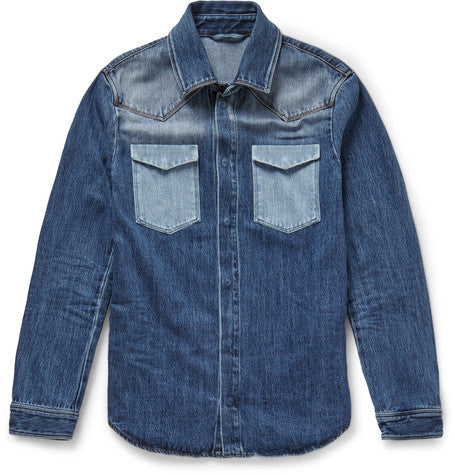 slim fit contrast pocket denim shirt