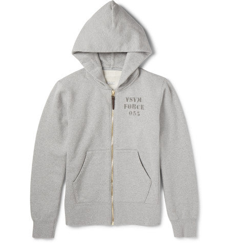 stencil print cotton blend jersey zip up hoodie