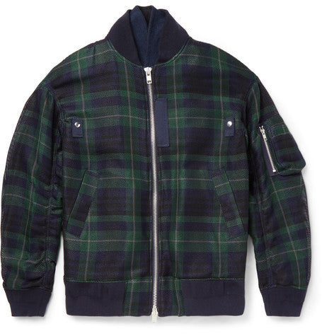 checked canvas bomber jacket