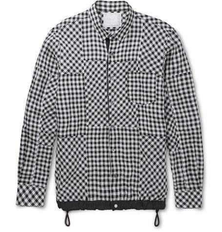 drawstring hem checked linen shirt