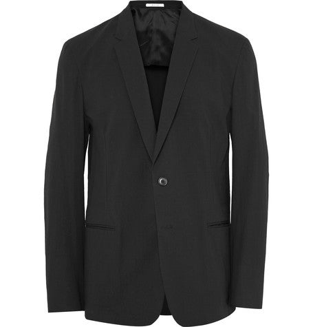 slim fit black cotton blend blazer