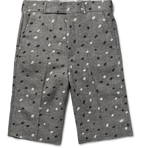 paint splattered houndstooth linen shorts