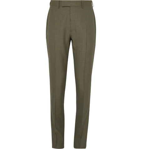slim fit puppytooth cotton blend trousers