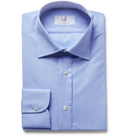light blue slim fit micro checked cotton poplin shirt