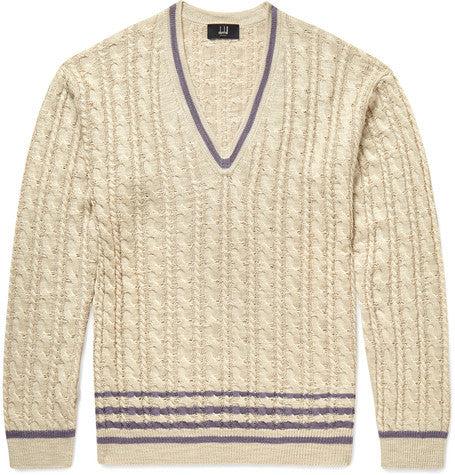 slim fit cable knit silk sweater