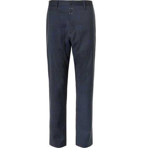 tapered checked wool trousers