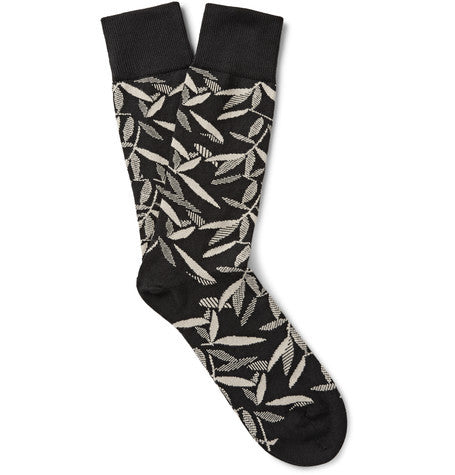 leaf print stretch cotton blend socks