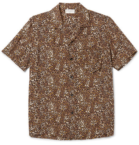 camp collar leopard print crepe shirt