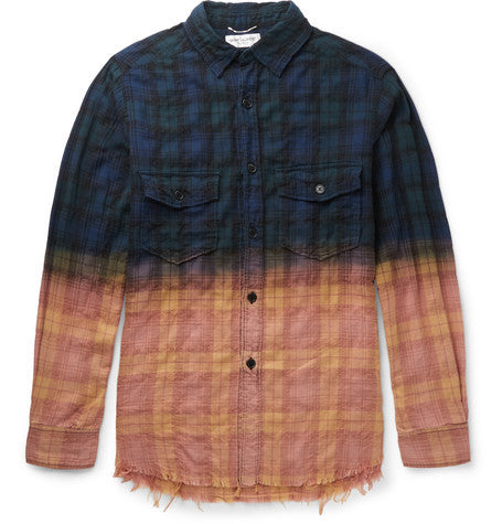 distressed checked cotton blend shirt
