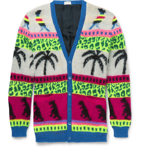 intarsia mohair blend cardigan