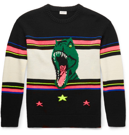 dinosaur intarsia wool blend sweater
