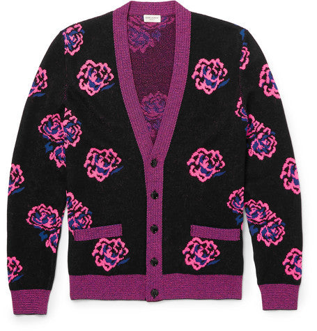 rose jacquard wool blend cardigan