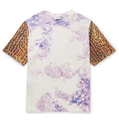 tie dyed and leopard print cotton t shirt