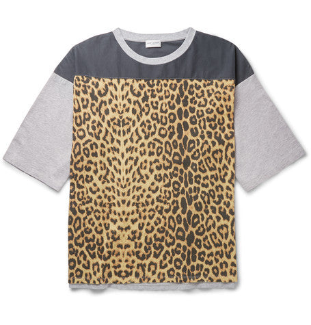 oversized leopard print panelled cotton t shirt
