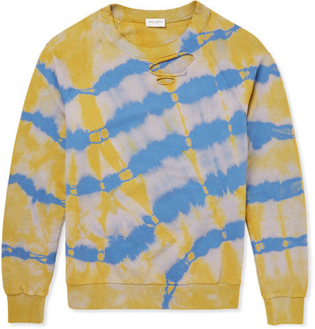 distressed tie dyed cotton sweatshirt