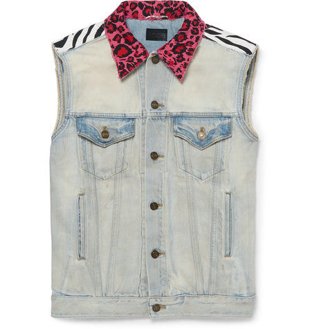 animal print panelled denim gilet