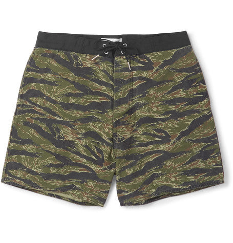 tiger print mid length swim shorts