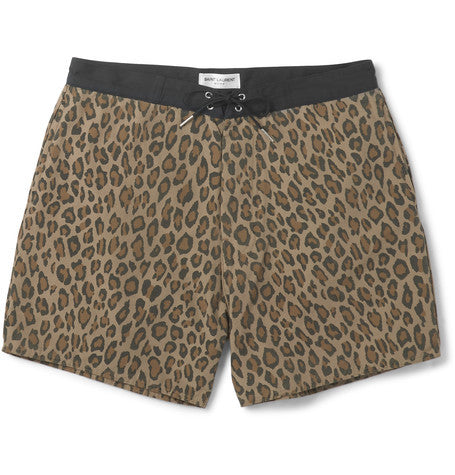 leopard print mid length swim shorts