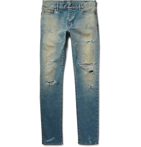 skinny fit 16cm hem distressed washed stretch denim jeans
