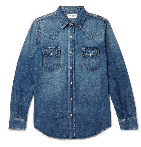 slim fit washed denim western shirt