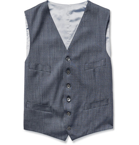 blue wool and silk blend waistcoat