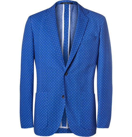 blue polka dot cotton seersucker blazer