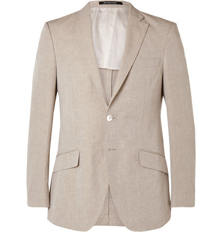 stone slim fit linen and cotton blend blazer