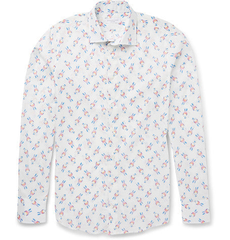 slim fit parrot print cotton shirt