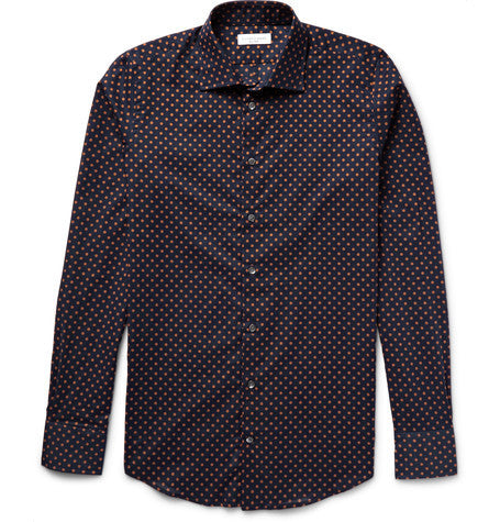 slim fit polka dot cotton poplin shirt