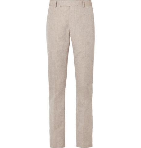 stone linen and cotton blend suit trousers