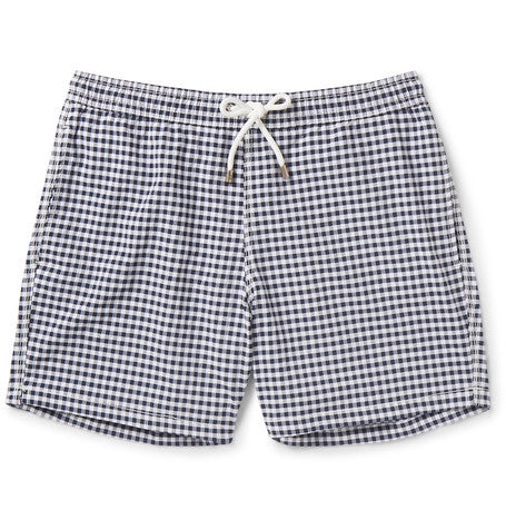 slim fit gingham mid length swim shorts