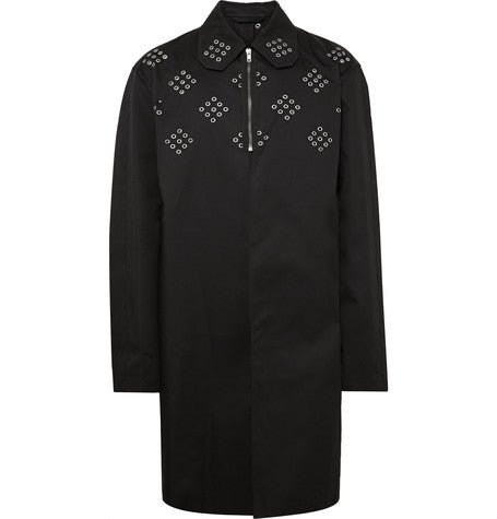 grommeted coated cotton twill trench coat