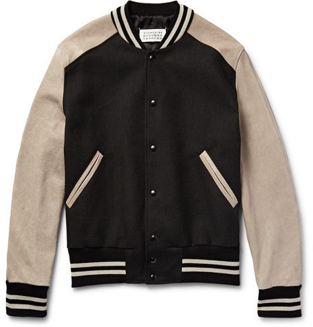 leather and twill bomber jacket