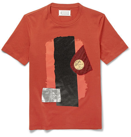 slim fit patchwork appliqued cotton jersey t shirt