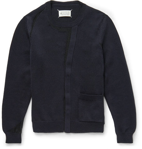 cardigan effect cotton blend sweater