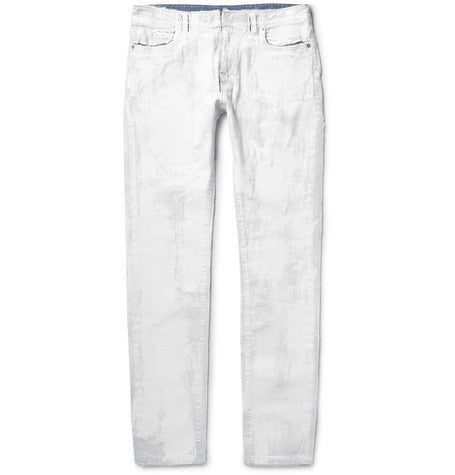 slim fit coated gauze and denim jeans