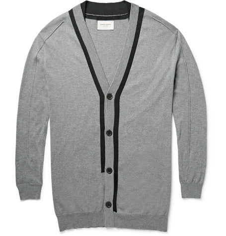 contrast trimmed cotton  silk and cashmere blend cardigan