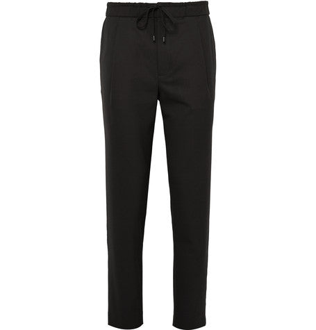 slim fit tapered stretch wool blend trousers