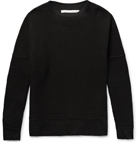 stretch jersey trimmed waffle knit cotton sweater