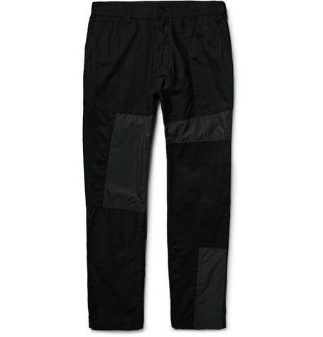 slim fit panelled cotton canvas  shell and twill trousers