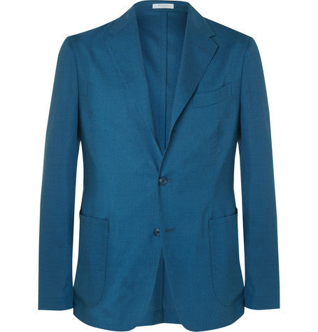 blue slim fit wool and silk blend blazer