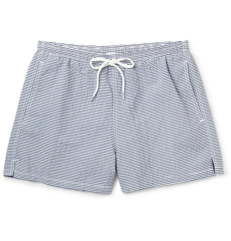 slim fit striped seersucker short length swim shorts