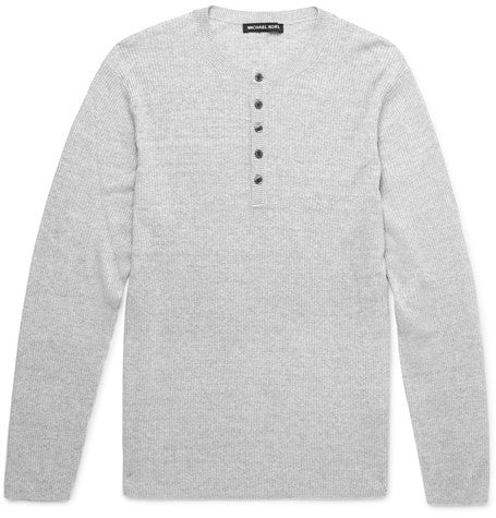 ribbed linen and cotton blend henley t shirt