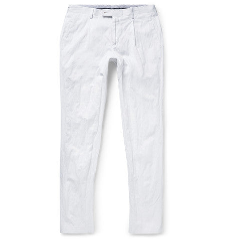 slim fit pleated cotton trousers