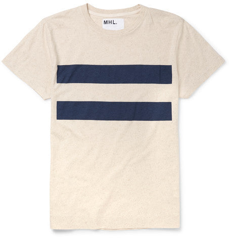 mhl slim fit striped cotton and linen blend t shirt