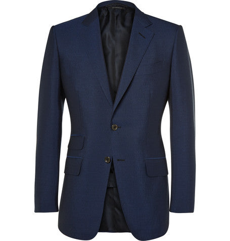 blue slim fit mohair and wool blend suit jacket