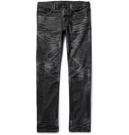 razor slim fit distressed washed selvedge denim jeans