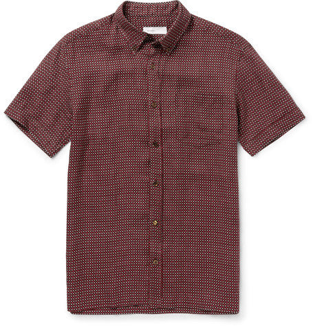 monaco slim fit button down collar printed linen shirt