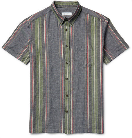 arundell striped nep cotton and linen blend shirt