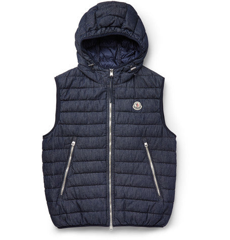 dover denim hooded down gilet